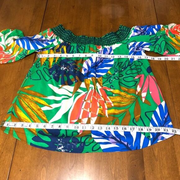 Jealous Tomato Green Tropical Leaf Print Blouse M - Picture 3 of 10